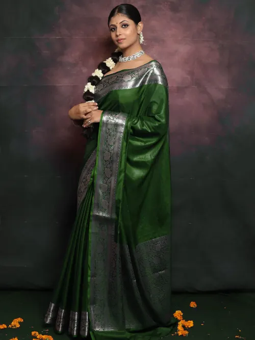 Katan Mango Silk Banarasi Jacquard Zari Border Design Saree